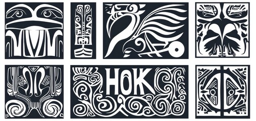 Abstract Tribal Motifs A Composition of Black White Geometric Shapes and Swirls Northwest Coast Influence Tribal