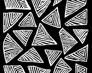 Abstract Black White Triangles A Geometric Pattern of HandDrawn Lines on Black Background Tribal