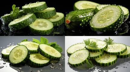 A realistic 3D close-up of a sliced cucumber, showing the seeds and watery interior, on a transparent background.