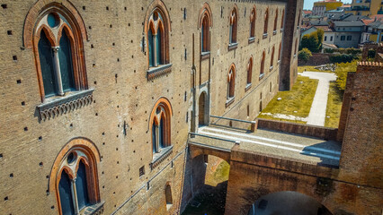 Italian castle an artistic historical cultural heritage. Visconti castle of Pavia with its walls,...