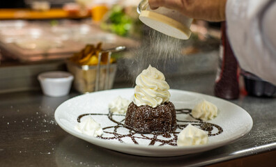 molten lava chocolate cake with whip cream 