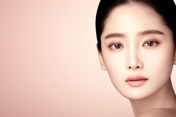 Fototapeta premium Serene Beauty Portrait of Asian Woman with Flawless Skin