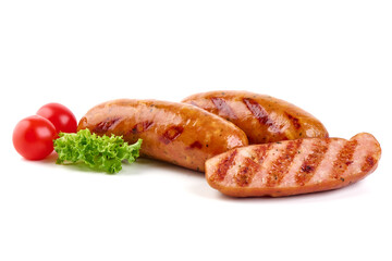 BBQ roasted pork sausages, isolated on white background