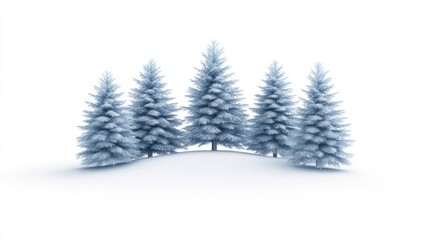 A detailed watercolor illustration showcases a group of pine trees cloaked in fresh snow, capturing the serene beauty of a winter landscape with soft shadows and vibrant colors