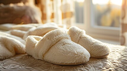 There are soft slippers on a cushioned surface