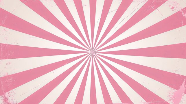 Retro style banner of sun with rays in sweet candy pink soft color. Sunburst in a spiral, swirl stripes. Vintage 60s 70s 80s style abstract summer background vector ilustration. 