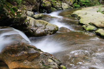 Rieslochbach und Rieslochfälle im Frühsommer bei Bodenmais am Arber im Bayerischen Wald