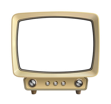 Mid century modern television set isolated on a transparent background.. Over the air VHF and UHF reception. 
