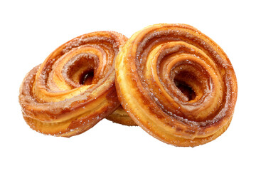 Fototapeta premium Close-up of a freshly baked cinnamon roll with sugar on top isolated on white transparent background. Concept of bakery and desserts