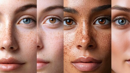 the 5 different categories of skin types on 5 different faces in a row