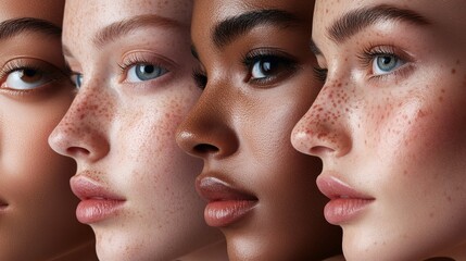 the 5 different categories of skin types on 5 different faces in a row