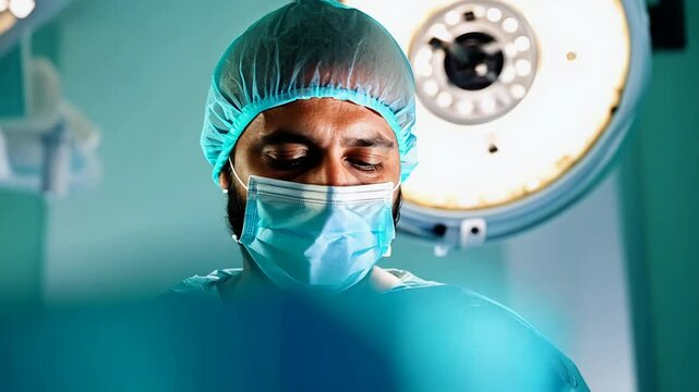 A skilled surgeon focuses intently while performing a challenging surgical procedure in a well-equipped operating room in the city.