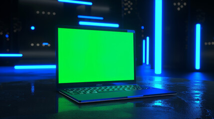 3d illustration of a laptop with a green screen