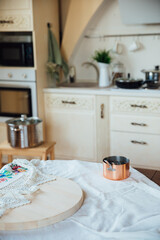 kitchen interior with table and stove for cooking