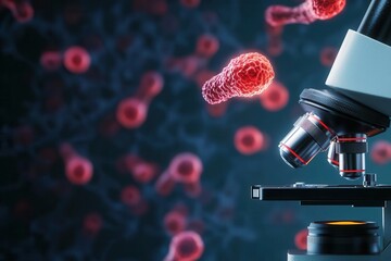 Exploring stem cells under a microscope, vibrant visuals, illustration