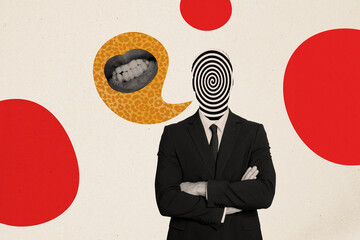 Composite collage image of angry mouth annoyed mask hallucination argument billboard comics zine...