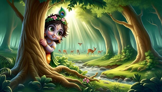 Playful Krishna in the Enchanted Forest