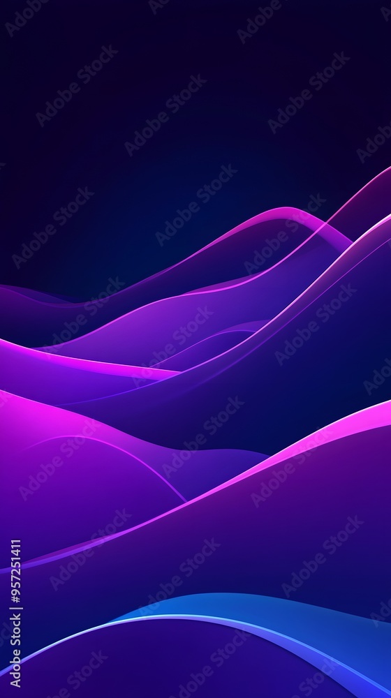 Wall mural Abstract purple and blue background with wavy lines, gradient effect, futuristic style, high resolution, detailed texture, soft lighting, shadows, reflections