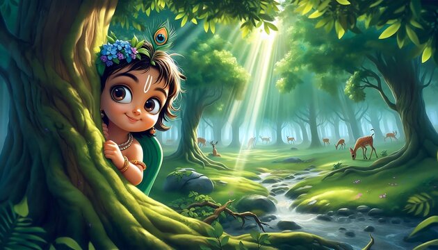 Playful Krishna in the Enchanted Forest