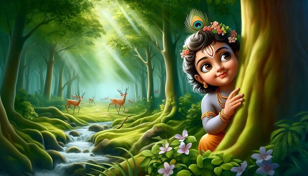 Playful Krishna in the Enchanted Forest
