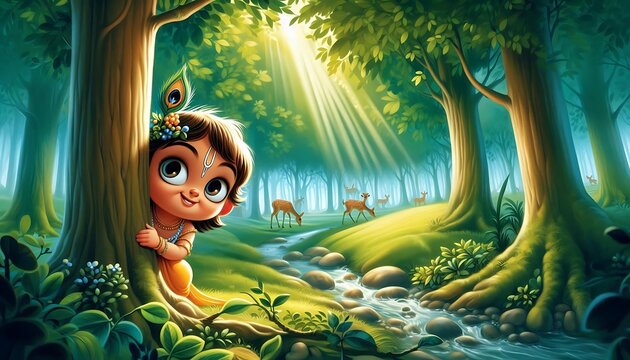Playful Krishna in the Enchanted Forest