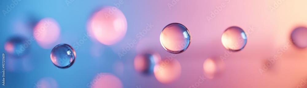 Poster beautiful droplets suspended in colorful light, creating a dreamy and abstract background for creati