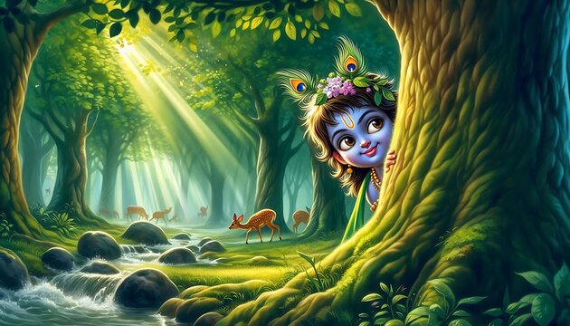 Playful Krishna in the Enchanted Forest