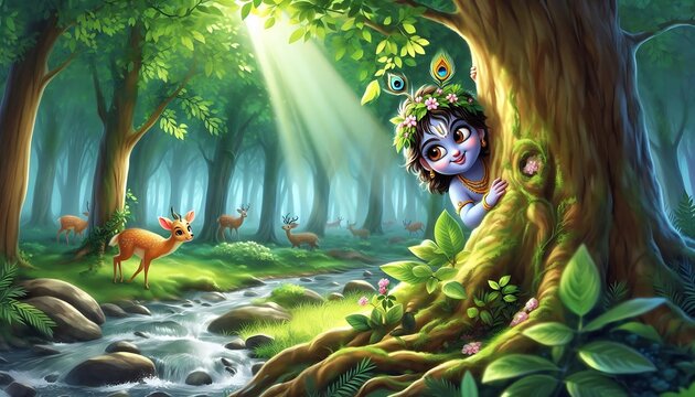 Playful Krishna in the Enchanted Forest
