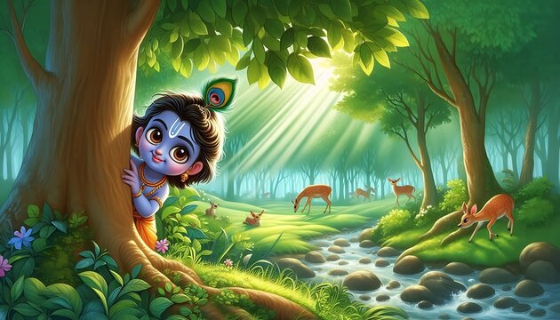 Playful Krishna in the Enchanted Forest