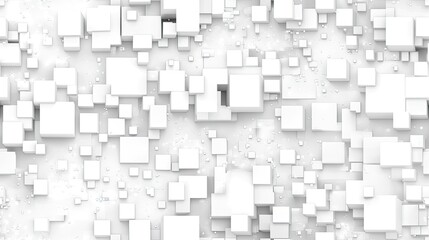 An array of cubes in varying sizes and shades emerges from a white wall, while particles at the bottom appear to disintegrate, enhancing the abstract aesthetic SEAMLESS PATTERN