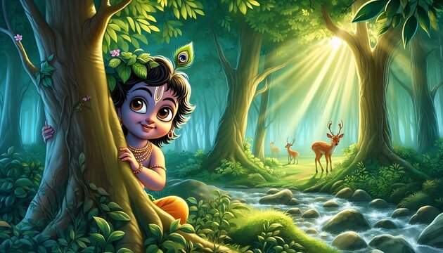 Playful Krishna in the Enchanted Forest