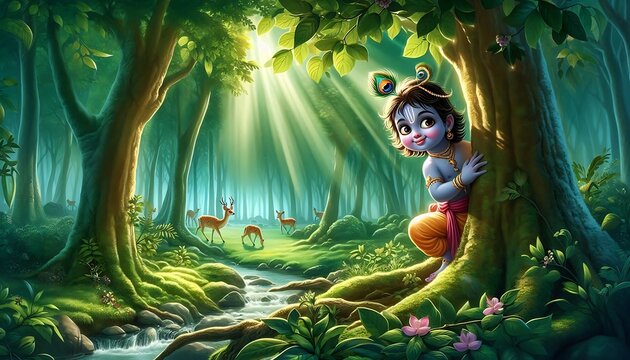 Playful Krishna in the Enchanted Forest
