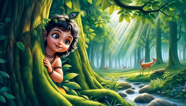 Playful Krishna in the Enchanted Forest