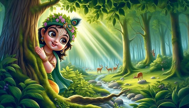 Playful Krishna in the Enchanted Forest