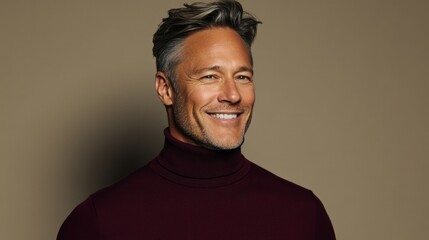 Fototapeta premium Confident Mature Man with Grey Hair Smiling in Turtleneck