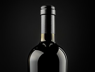 Silhouetted Wine Bottle Neck Against Black Background A CloseUp Perspective Bottle Mockup