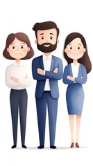 Fototapeta premium A diverse trio of professionals standing confidently in business attire, representing teamwork and collaboration in a modern workplace. watercolor style