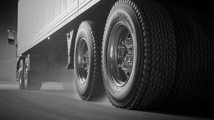 Dynamic close-up of a high-speed sports car wheel splashing through rain on asphalt