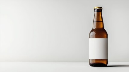 Blank Label on Brown Beer Bottle with Water Droplets on a White Background Bottle Mockup
