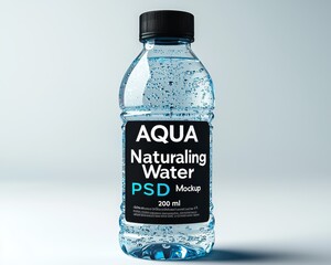 Aqua Natural Water Bottle PSD Mockup Front View Isolated on White Background Minimalist Composition 200 ml Bottle Mockup