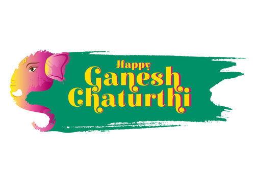 festive design for Ganesha Chaturthi, showing a colorful illustration of Lord Ganesha along with the text "Happy Ganesh Chaturthi." The artwork includes traditional decorative elements, such as a bann
