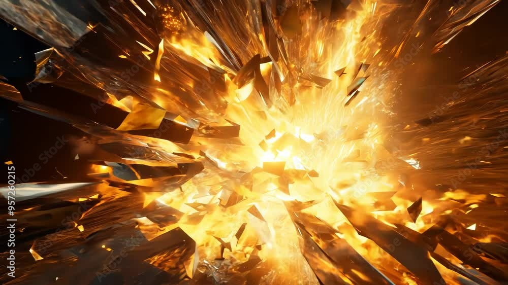Poster abstract explosion in space with rocks and stones burst in flame, sci-fi and technology background