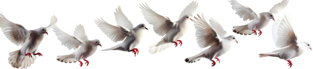 Obraz premium Collection of pure white dove Flying in flight on isolate white background.