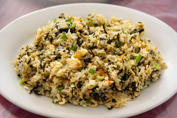 Seaweed seafood fried rice. A delicacy from Chaoshan, China.



