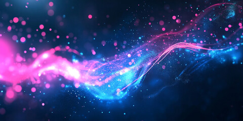 Obraz premium Futuristic Technology Background with Neon Light Effects, Pink and Blue Waves