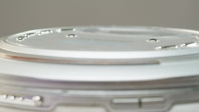 Vintage cd music player close-up. Using portable music player for listening with compact disc