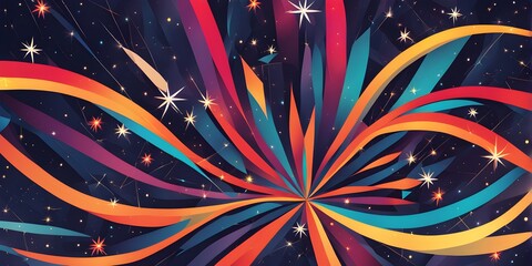 Wallpaper illustration of an explosion of vibrant fireworks colors in a night sky