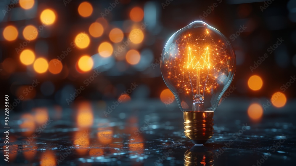 Poster a glowing light bulb illuminates a dark background filled with warm bokeh lights, creating an atmosp