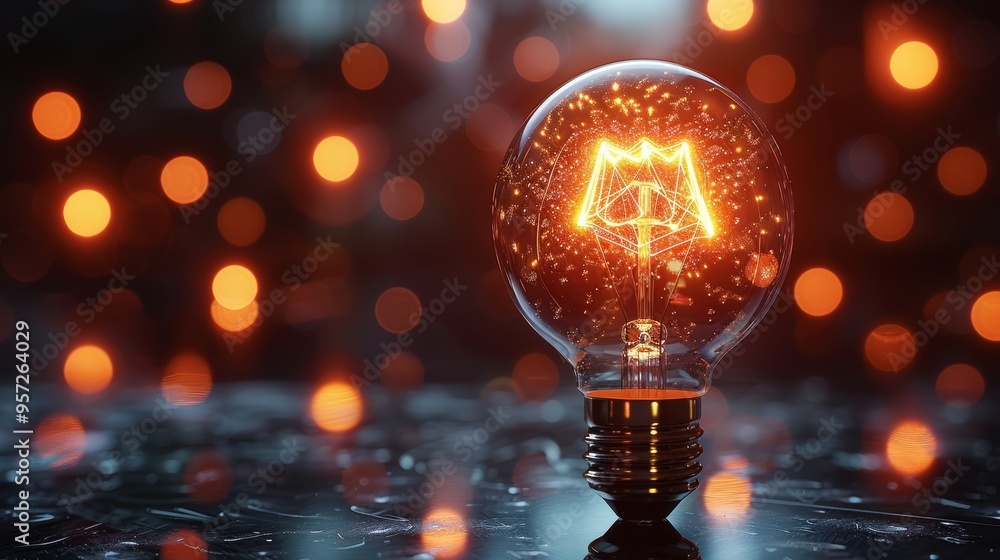 Poster a glowing light bulb illuminates a dark background with warm bokeh effects, creating a cozy and invi