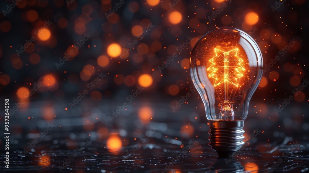 Poster a glowing light bulb illuminates sparks in a dark environment, creating a captivating atmosphere of 